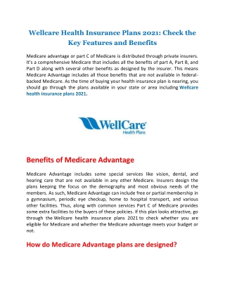 Wellcare Health Insurance Plans 2021: Check the Key Features and Benefits