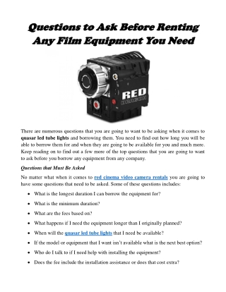 Questions to Ask Before Renting Any Film Equipment You Need