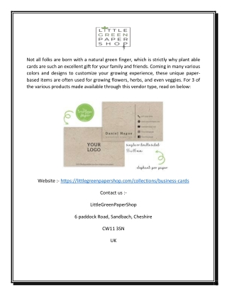 Seed Paper Business Cards | Littlegreenpapershop.com