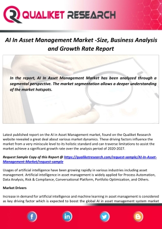 AI In Asset Management Market Size, Share, Scope and Forecast Report by 2027