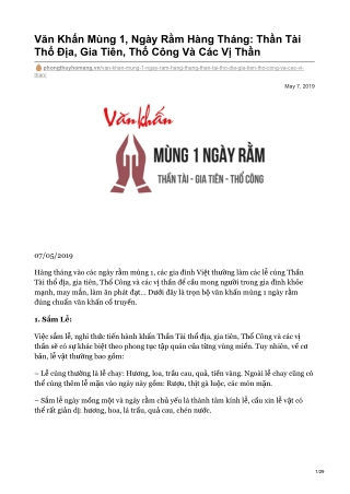 Văn Khấn Mùng 1, Ngày Rằm Hàng Tháng: Thần Tài Thổ Địa, Gia Tiên, Thổ Công Và Các Vị Thần