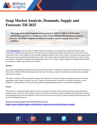 Soup Market Analysis, Demands, Supply and Forecasts Till 2025