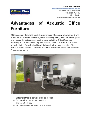 Advantages of Acoustic Office Furniture