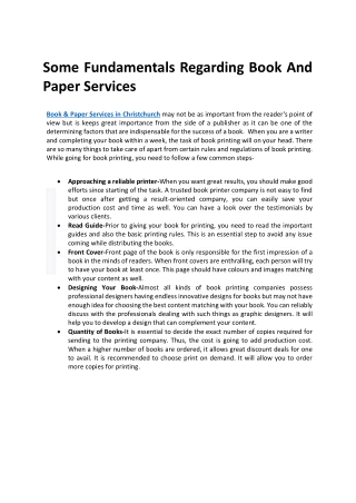 Some Fundamentals Regarding Book And Paper Services