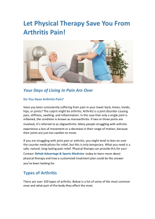 Let Physical Therapy Save You From Arthritis Pain!