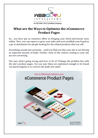 What are the Ways to Optimize the eCommerce Product Pages