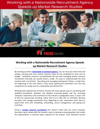 Working with a Nationwide Recruitment Agency Speeds up Market Research Studies