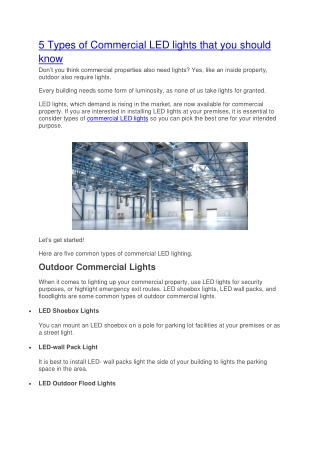 5 Types of Commercial LED lights that you should know 