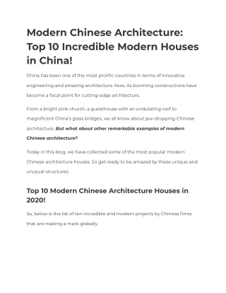 Top 10 Modern Chinese Architecture