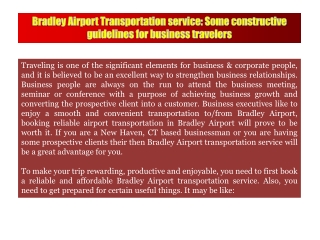 Bradley Airport Transportation service: Some constructive guidelines for business travelers