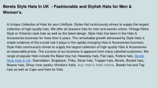 Berets Style Hats In UK  - Fashionable and Stylish Hats for Men & Women’s.