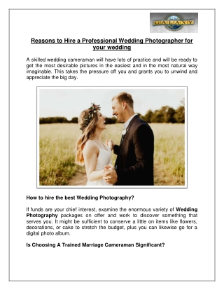 Reasons to Hire a Professional Wedding Photographer for your wedding