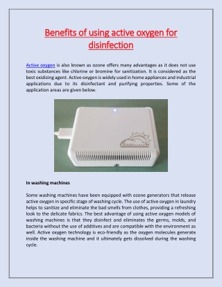 Benefits of using active oxygen for disinfection