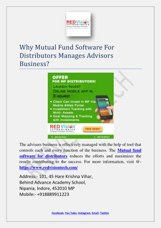 Why Mutual Fund Software For Distributors Manages Advisors Business?