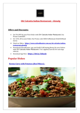 5% Off – Oh Calcutta Indian Restaurant Glenelg Menu, SA