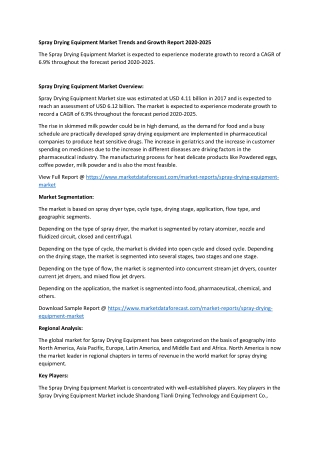 Spray Drying Equipment Market Trends 2020-2025