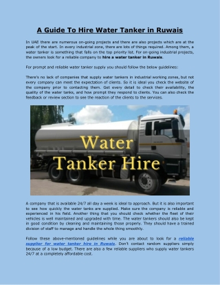 A Guide To Hire Water Tanker in Ruwais