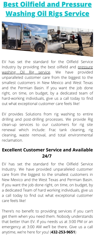 Best Oilfield and Pressure Washing Oil Rigs Service