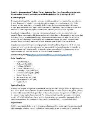 Cognitive Assessment and Training Market Analytical Overview, Comprehensive Analysis, Segmentation, Competitive Landscap