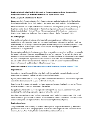 Dark Analytics Market Analytical Overview, Comprehensive Analysis, Segmentation, Competitive Landscape and Industry Pois