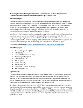 Data Analytics Market Analytical Overview, Comprehensive Analysis, Segmentation, Competitive Landscape and Industry Pois