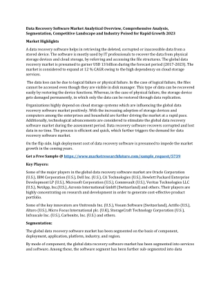 Data Recovery Software Market Analytical Overview, Comprehensive Analysis, Segmentation, Competitive Landscape and Indus
