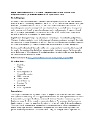 Digital Twin Market Analytical Overview, Comprehensive Analysis, Segmentation, Competitive Landscape and Industry Poised