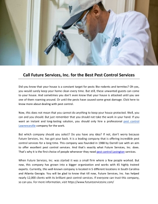 Call Future Services, Inc. for the Best Pest Control Services