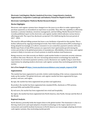 Electronic Cash Register Market Analytical Overview, Comprehensive Analysis, Segmentation, Competitive Landscape and Ind