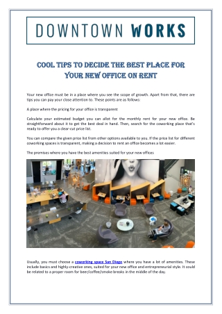 Cool Tips To Decide The Best Place For Your New Office On Rent