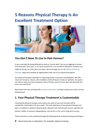 5 Reasons Physical Therapy Is An Excellent Treatment Option