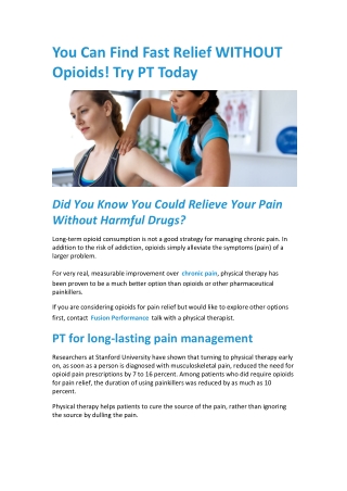 You Can Find Fast Relief WITHOUT Opioids! Try PT Today