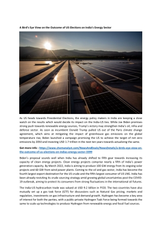 A Bird’s Eye View on the Outcome of US Elections on India’s Energy Sector