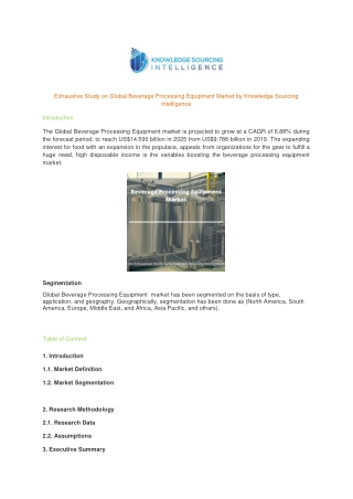 Exhaustive Study on Global Beverage Processing Equipment Market