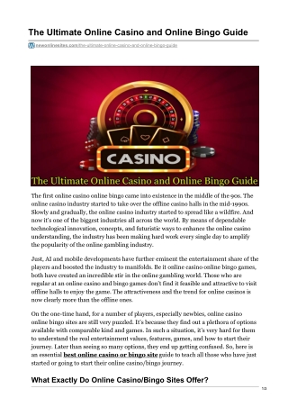 The Ultimate Online Casino and Online Bingo Guide