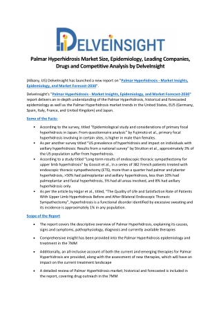 Palmar Hyperhidrosis Market Size, Epidemiology, Leading Companies, Drugs and Competitive Analysis by DelveInsight