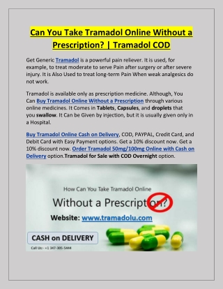 Can You Take Tramadol Online Without a Prescription? | Tramadol COD