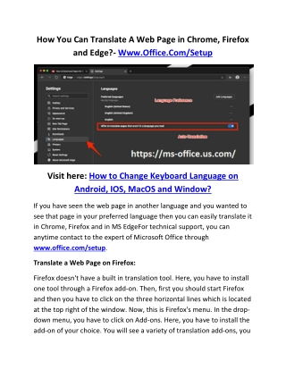 How You Can Translate A Web Page in Chrome, Firefox and Edge?- Www.Office.Com/Setup