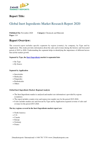 Inert Ingredients Market Research Report 2020