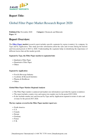 Filter Paper Market Research Report 2020