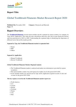 Toothbrush Filaments Market Research Report 2020