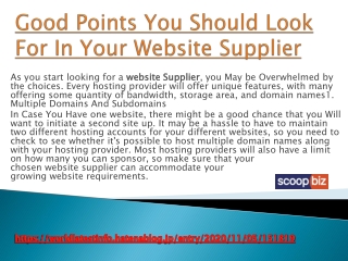 Good Points You Should Look For In Your Website Supplier