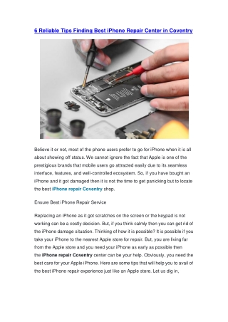 6 Reliable Tips Finding Best iPhone Repair Center in Coventry