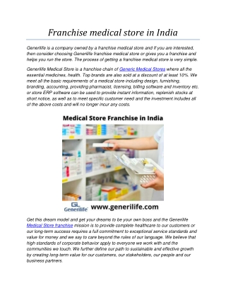 Franchise medical store in India