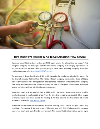 Hire Stuart Pro Heating & Air to Get Amazing HVAC Service