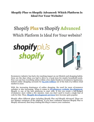 Shopify Plus vs Shopify Advanced: Which Platform Is Ideal For Your Website!