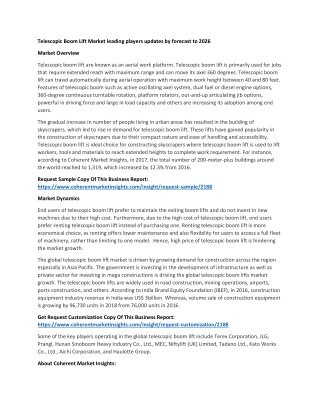 Telescopic Boom Lift Market leading players updates by forecast to 2026