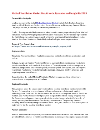 Medical Ventilators Market Size, Growth, Dynamics and Insight By 2023