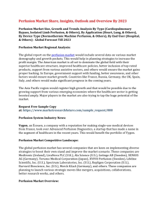 Perfusion Market Share, Insights, Outlook and Overview By 2023