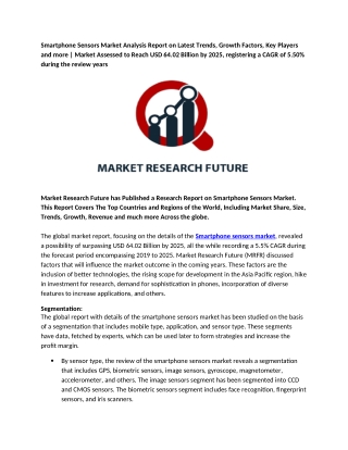 Smartphone Sensors Market Analysis Report on Latest Trends, Growth Factors, Key Players and more